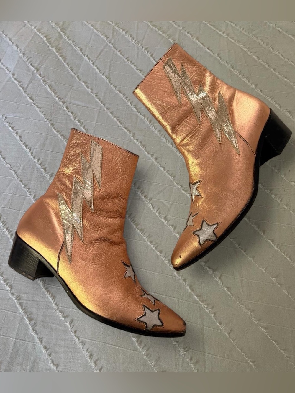 ⚡️ MODERN VICE • Retro Bolt & Star Metallic Leather Boots